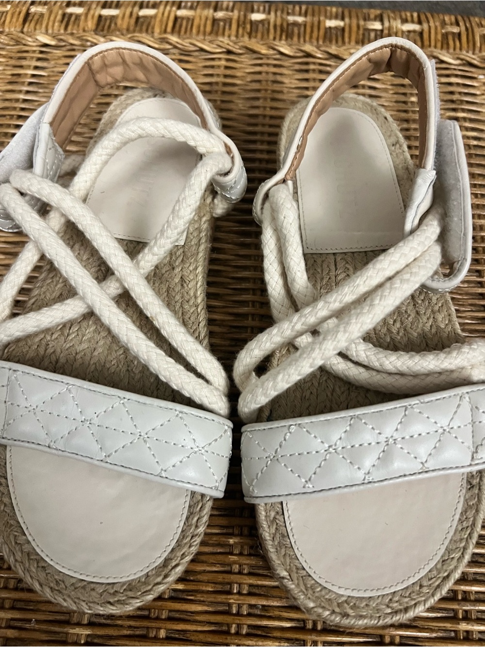 SCHUTZ White Quilted Espadrille Rope Sandals